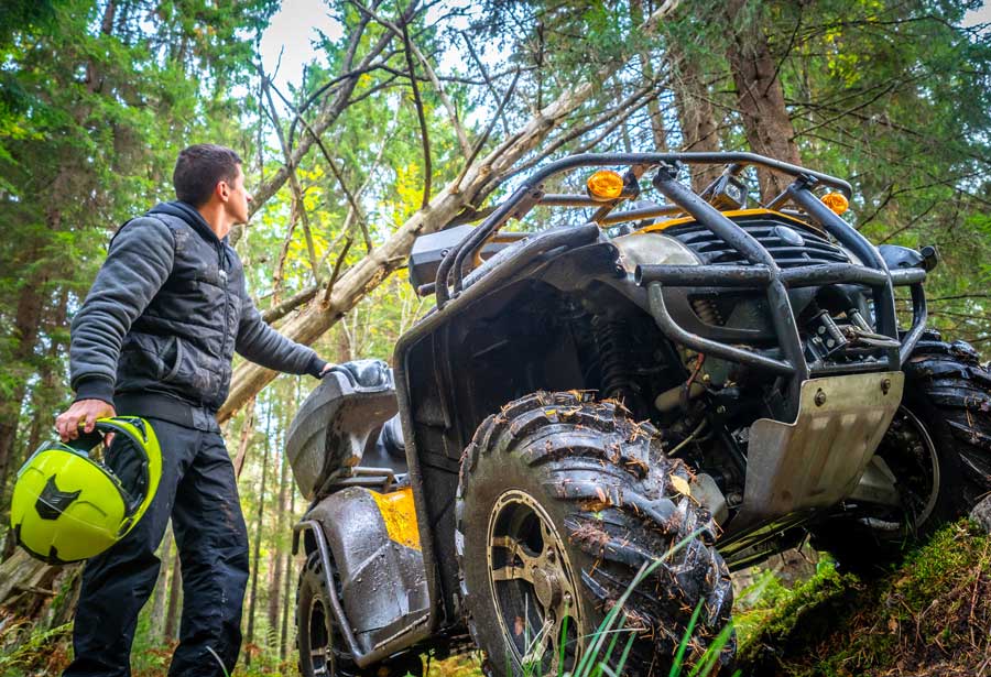 Four wheeler parked in green woods