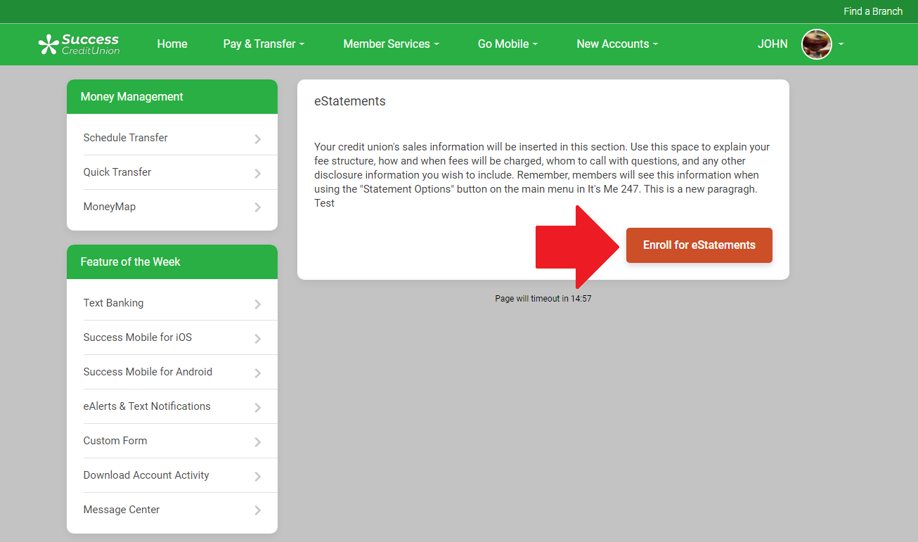 Screenshot (430) Red arrow pointing at "eStatements"